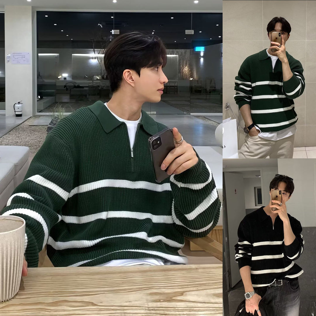 Męska Modny Krótka Rękaw Sweter z Stripes