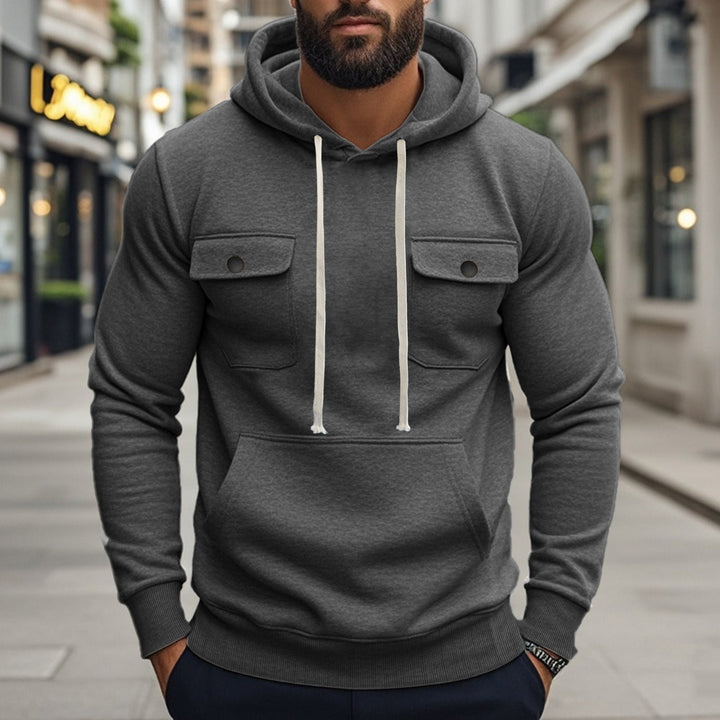 Męska sportowa bluza z kapturem z patch kieszenie z klapkami, kieszeń kangurka, i narrow Dół