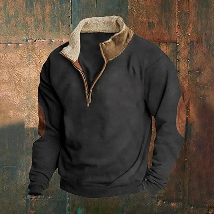 Męskie Nan Polar Krótki zamek Pulower z Sherpa Kołnierz i Elbow Patches