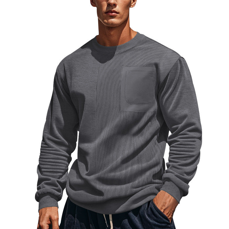 Męska strukturalny okrągły dekolt bluza z klatka piersiowa kieszeń i asymmetrical rib panel