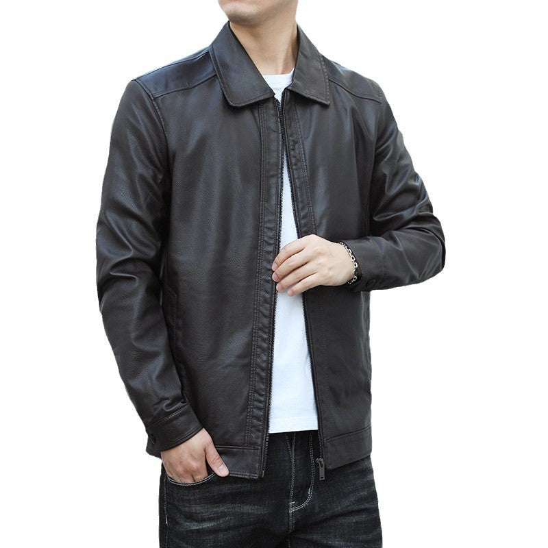 Męski Genuine Skóra Blouson z Koszula Kołnierz, Slim Krój i Ukryty Zamek