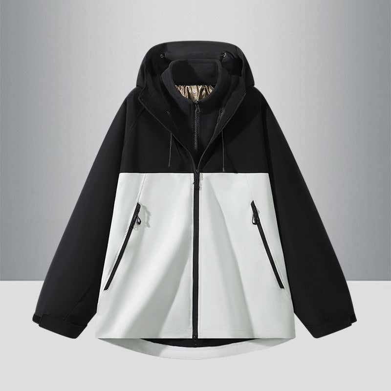 Męska Two-Tone softshell Hybrid kurtka z kapturem, Extended Back i wodoodporna zamkiems