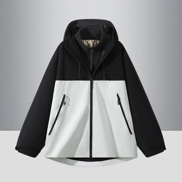 Męska Two-Tone softshell Hybrid kurtka z kapturem, Extended Back i wodoodporna zamkiems