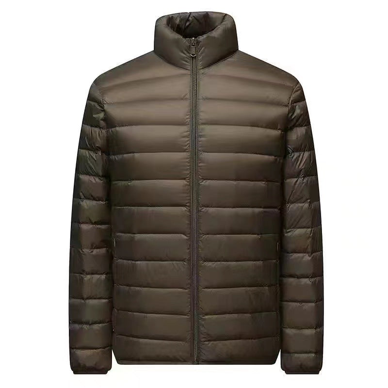 Męska ultra-lekka packable micro pikowana kurtka z stójką, ocieplana wsulation i wwd-resistant shell