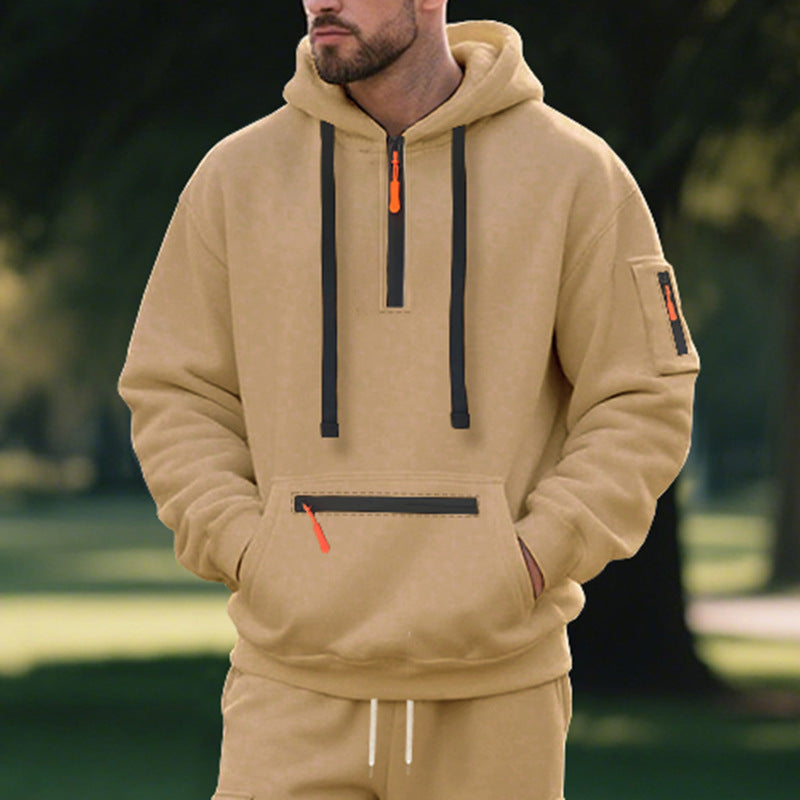 Męska Nan Techniczny Czas wolny Bluza z kapturem z Krótka Center Zamek, Zamek Kieszeń kangurka i Rękaw Kieszeń