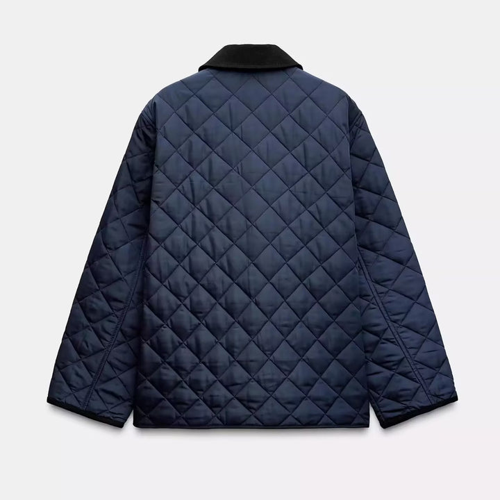 Damskie Lekka Pikowana Kurtka przejściowa w Oversize Cocoon z Cord Kołnierz