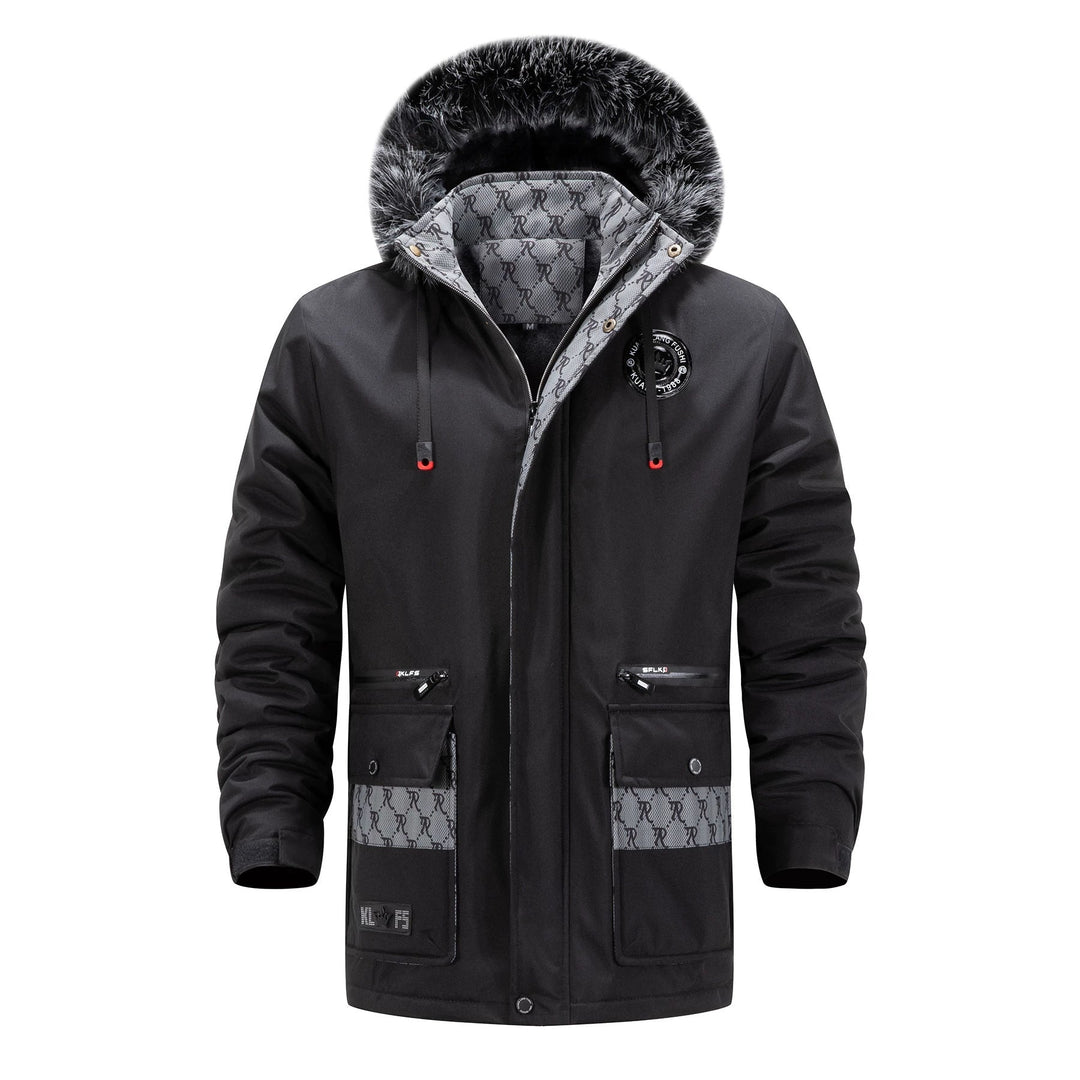 Męska długa termiczny parka z kapturem, Logo Lwwg i Multifunctional kieszeniami