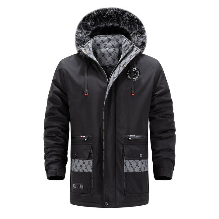 Męska długa termiczny parka z kapturem, Logo Lwwg i Multifunctional kieszeniami