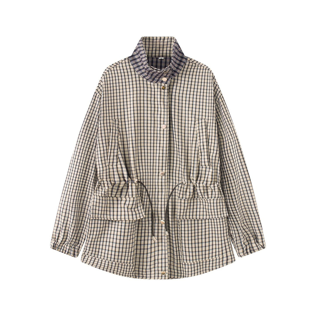 Damska Checked oversize Parka kurtka z ściągaczem i ze stójką Lumaza