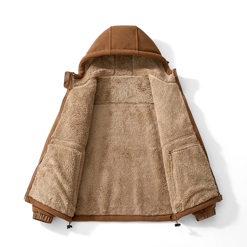 Męska polar kurtka z kapturem z teddy Podszewka, zippered Kieszenie, i regulowany Dół