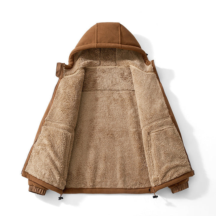 Męska polar kurtka z kapturem z teddy Podszewka, zippered Kieszenie, i regulowany Dół