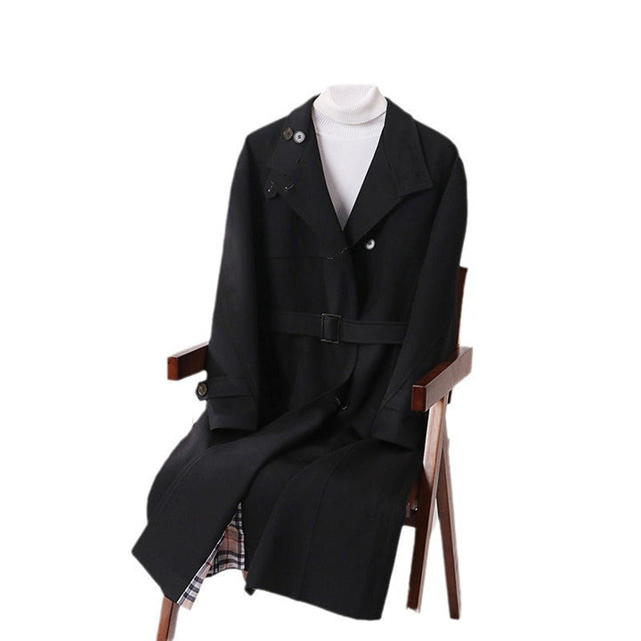 Trencz męski o minimalistycznym kroju, z kołnierzem szalowym - na sezon przejściowy