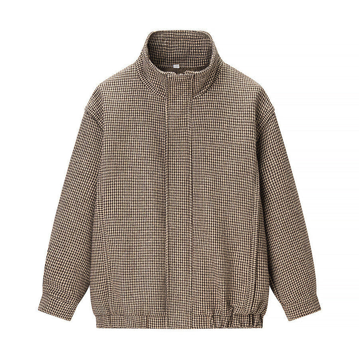 Damska krótka oversize Transitional kurtka in Houndstooth Pattern z ze stójką i Elastic dołem Lumaza