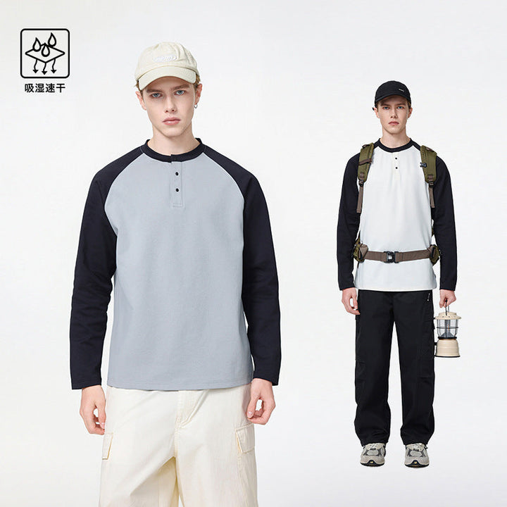 Herren Langarm-Henley-Bluza mit Raglanowyärmeln, Relaxed-Krój und Knopfleiste
