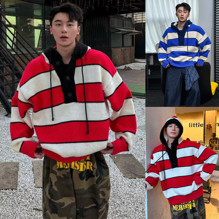 Męska Moda Bluza z kapturem Sweter z Striped Fason