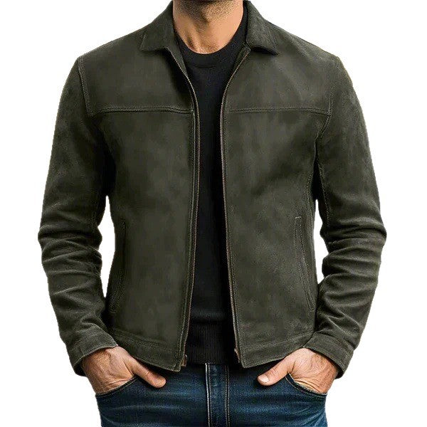 Męska Vwtage zamsz kurtka z Slim Fit i zamkiem
