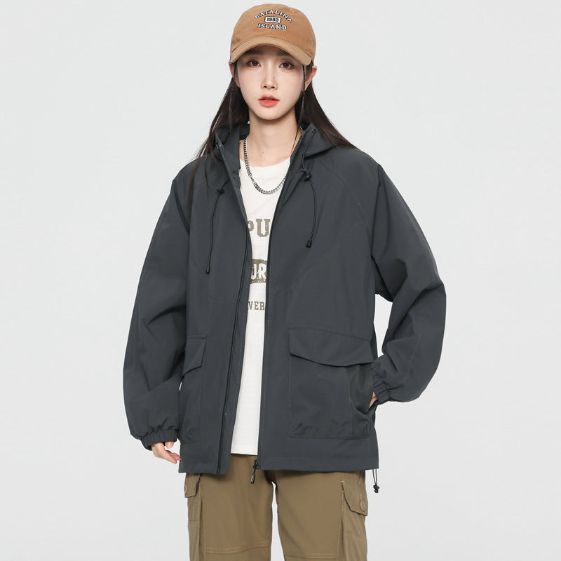 Damska oversize Windbreaker kurtka z kapturem i Cargo kieszeniami Lumaza