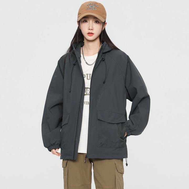 Damska oversize Windbreaker kurtka z kapturem i Cargo kieszeniami Lumaza