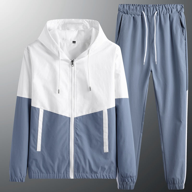 Męska two-tone z kapturem tracksuit z pełny zamek, elastyczny waistband, i boczny kontrastowy stripe