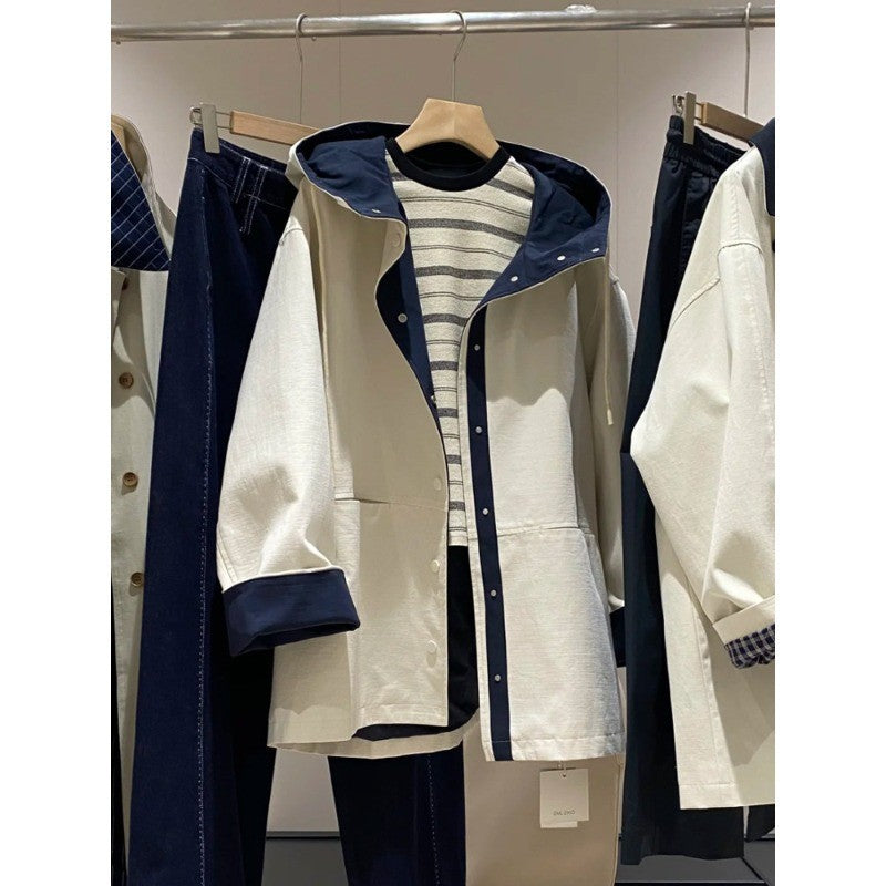 Unisex oversize utilitarian trencz z contrasted lining i hood Lumaza