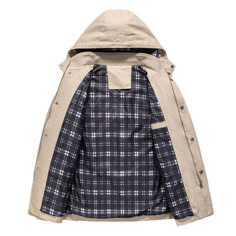 Męska Lekka Z kapturem Parka z W kratę Podszewka i Multi-Functional Kieszenie