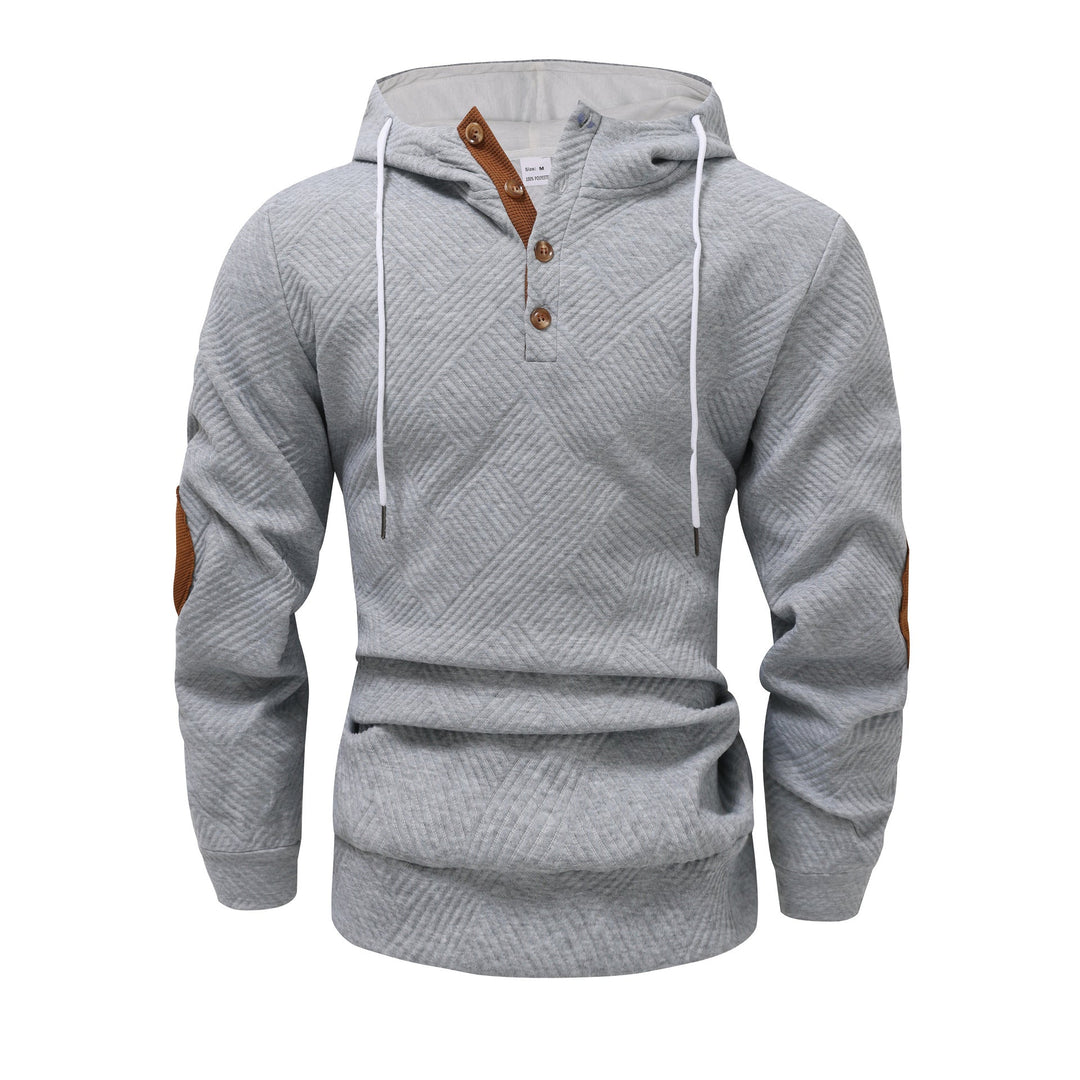 Męska strukturalny bluza z kapturem w Henley Styl z kontrastowy wykończenie i elbow patches