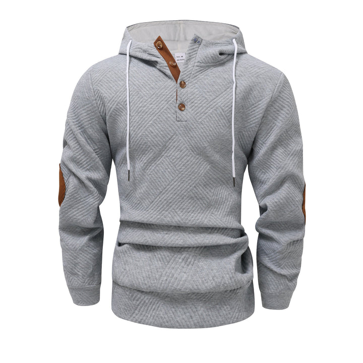 Męska strukturalny bluza z kapturem w Henley Styl z kontrastowy wykończenie i elbow patches