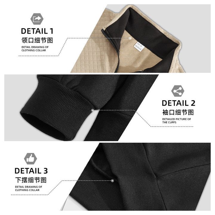 Męska Krótki zamek Bluza z Pikowana Shoulder Panel i Kieszeń kangurka
