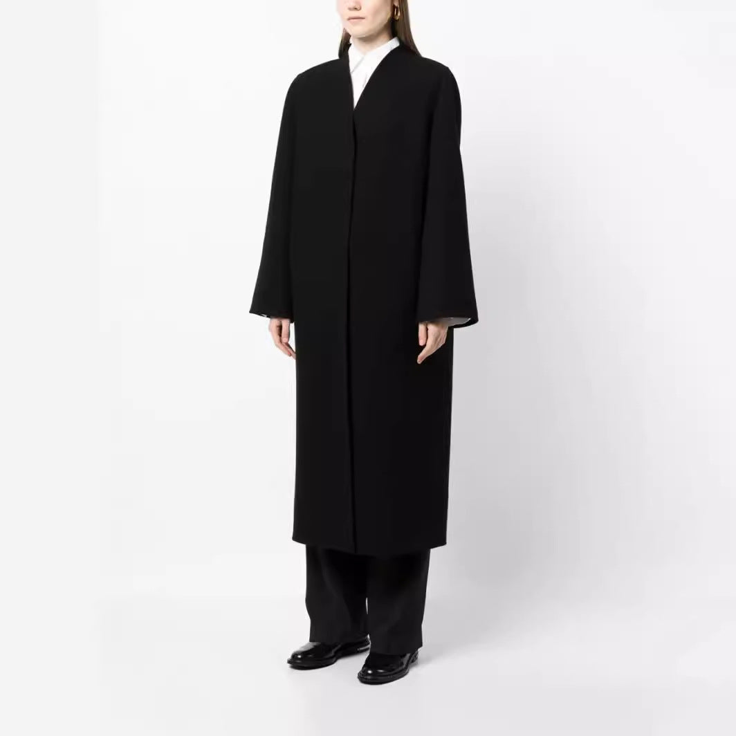 Damska Maxi-Length Minimalist płaszcz z Concealed przodem i boxy na ramiona Lumaza