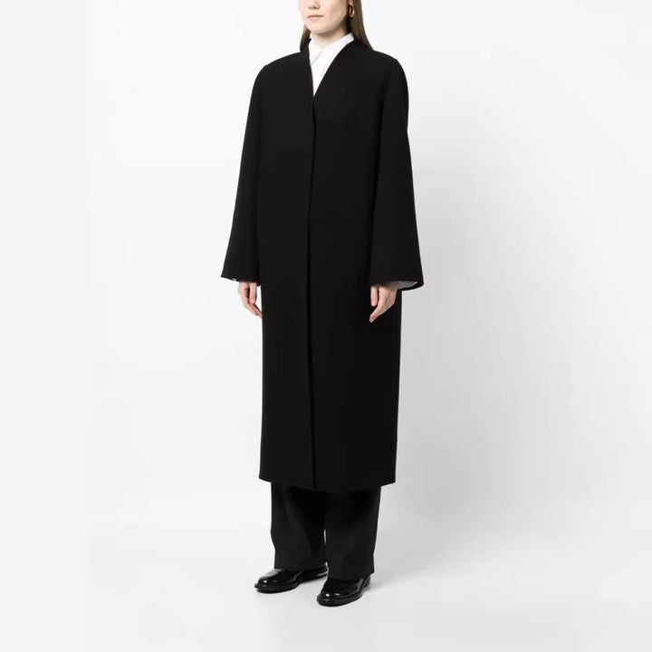 Damska Maxi-Length Minimalist płaszcz z Concealed przodem i boxy na ramiona Lumaza