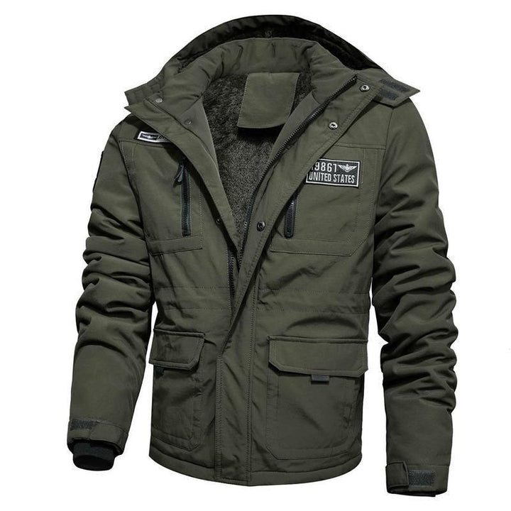 Męski Ocieplany Kurtka field w Military-Utility Styl z Kaptur i Polar Podszewka