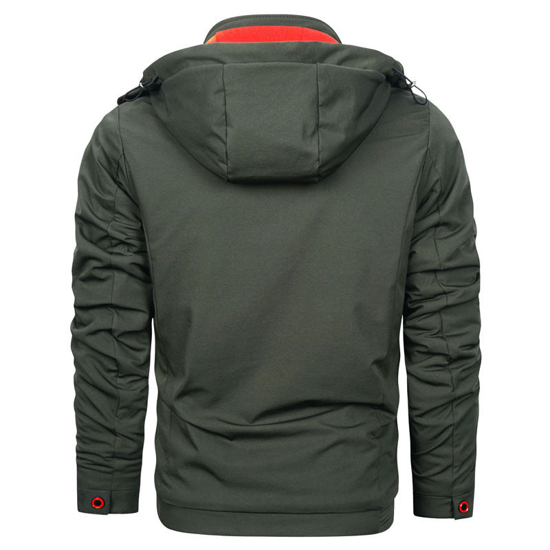 Męska sportowa softshell kurtka z kapturem z wodoodporna membrane, breast kieszeń, i Stójka