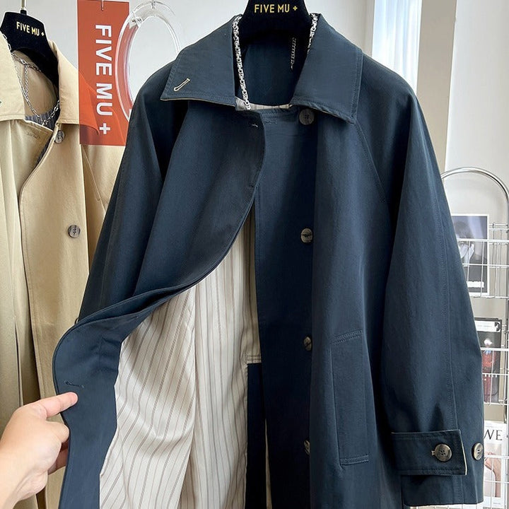 Damska oversize trencz z Raglan rękawami, Concealed guzikami listwą &amp; regulowanym Cuffs Lumaza