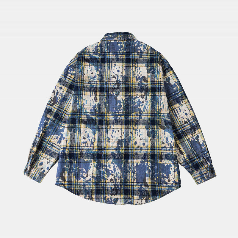 Unisex Overshirt Kurtka koszulowa w w kratę bawełna mieszanka z artistic paint efekt