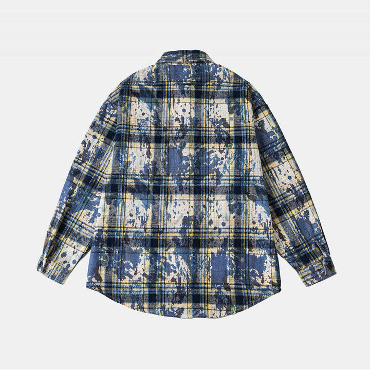 Unisex Overshirt Kurtka koszulowa w w kratę bawełna mieszanka z artistic paint efekt