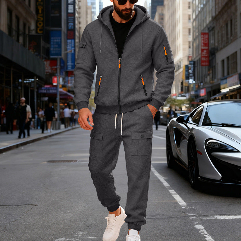 Męska miejski z kapturem tracksuit wykonana z bawełna mieszanka z cargo Kieszenie i funkcjonalny zippers