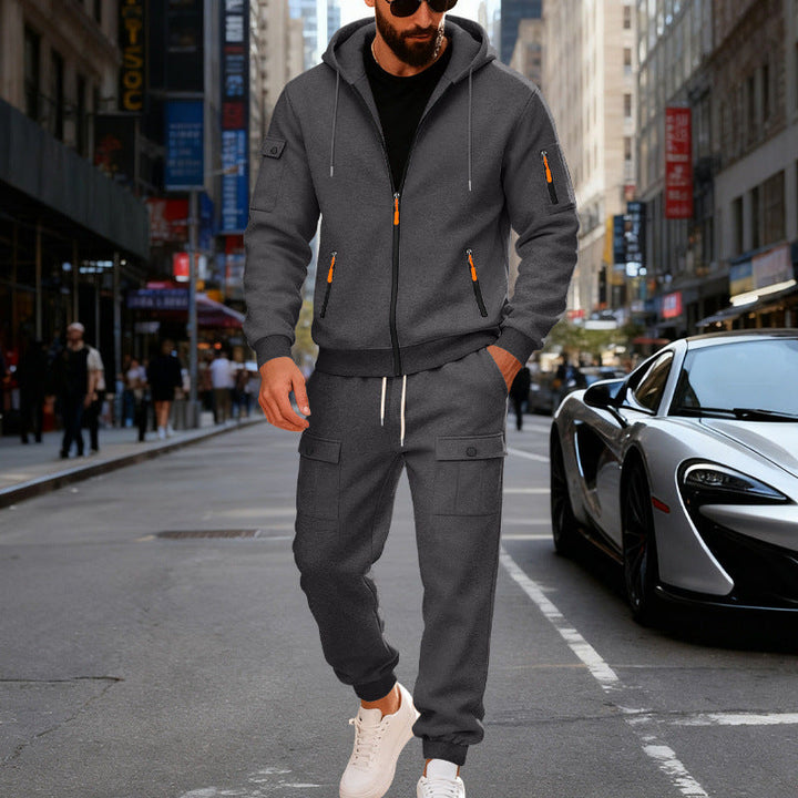 Męska miejski z kapturem tracksuit wykonana z bawełna mieszanka z cargo Kieszenie i funkcjonalny zippers