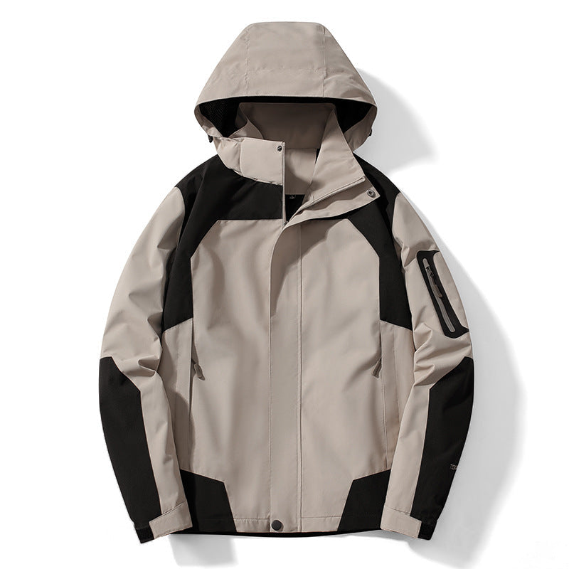 Męska technical softshell kapturemed kurtka z kontrastowy panels i zamkiemed rękaw kieszenią