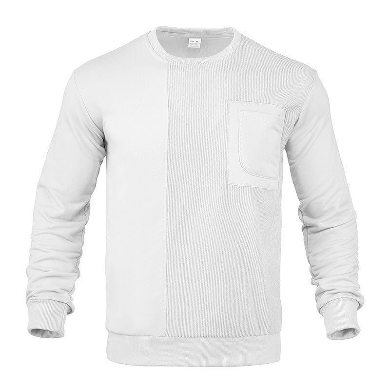 Męska strukturalny okrągły dekolt bluza z klatka piersiowa kieszeń i asymmetrical rib panel