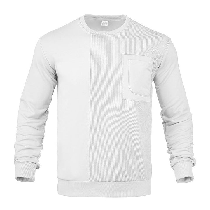 Męska strukturalny okrągły dekolt bluza z klatka piersiowa kieszeń i asymmetrical rib panel