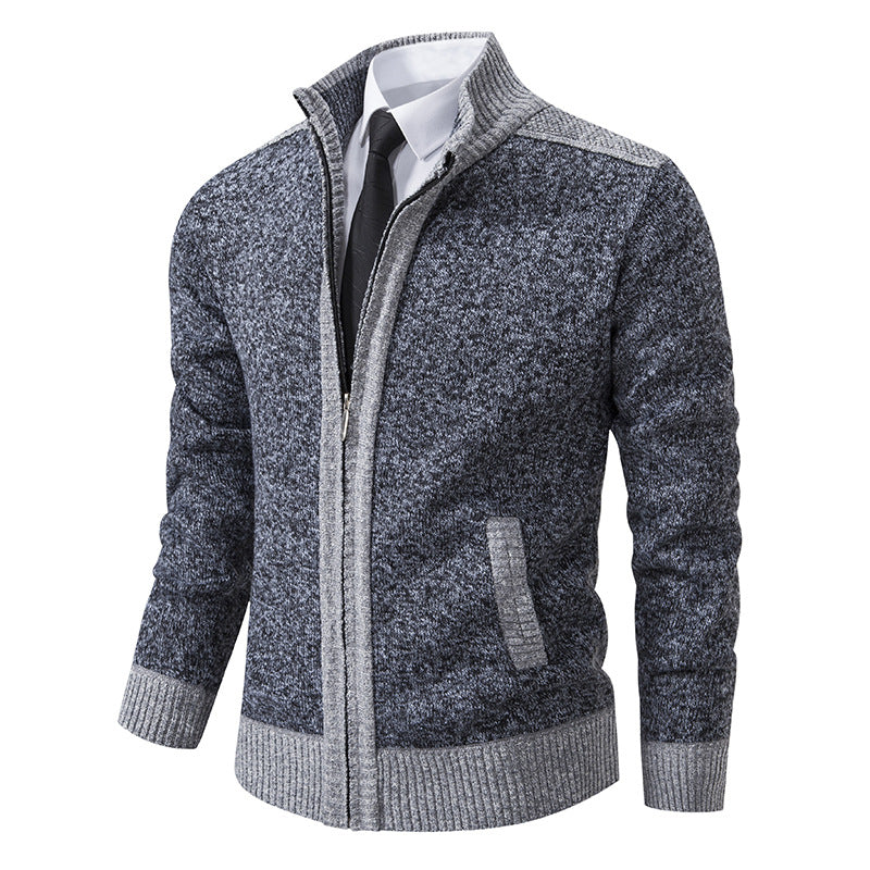 Męski Knit Zamek Kurtka z Stójka i Kontrastowy Trims
