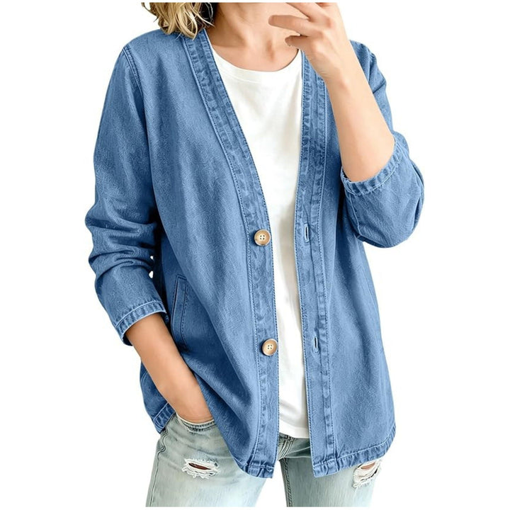 Damska codzienna oversize denimowa kurtka z guzikami listwą i kimono Cut Lumaza