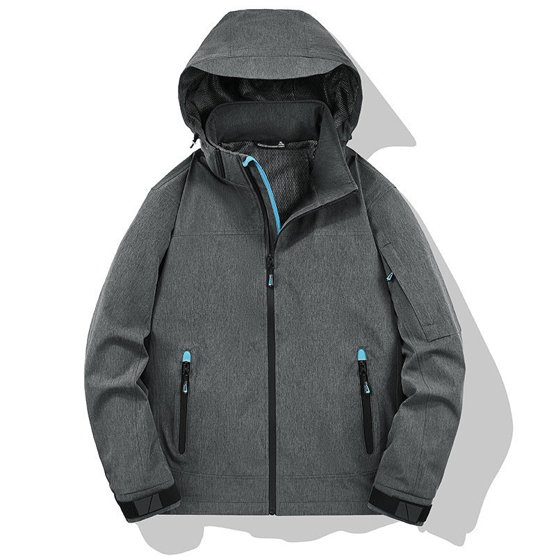 Męski Weather-Resistant Softshell Outdoorowy Kurtka z Kaptur, Wysoki kołnierz, i Welded Szwy