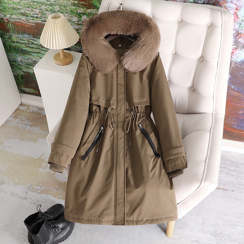 Damska taliowana winter parka z wide artificial fur kołnierzem i ściągaczem waist Lumaza