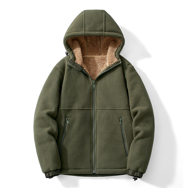 Męska polar kurtka z kapturem z teddy Podszewka, zippered Kieszenie, i regulowany Dół