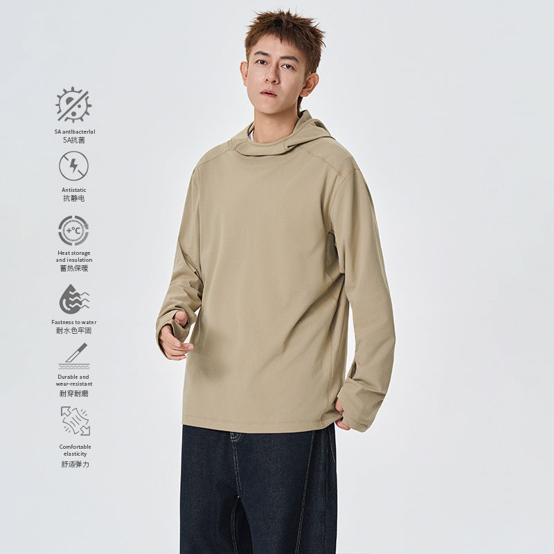 Herren Kapuzenpullover mit hohem Schalkragen aus technischem Stretchjersey