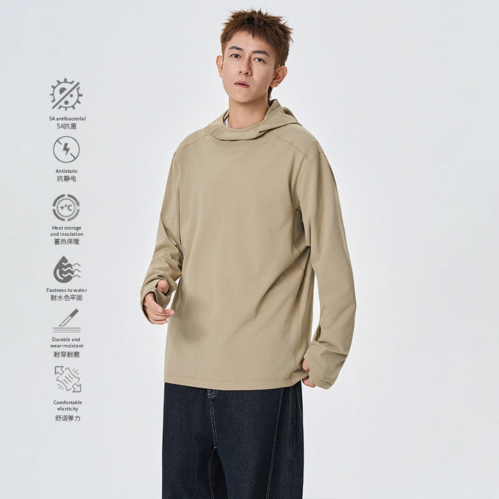 Herren Kapuzenpullover mit hohem Schalkragen aus technischem Stretchjersey