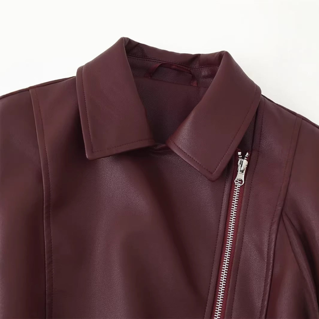 Damska biker kurtka made of vegan leather z asymmetrical zamkiem błyskawicznym Lumaza