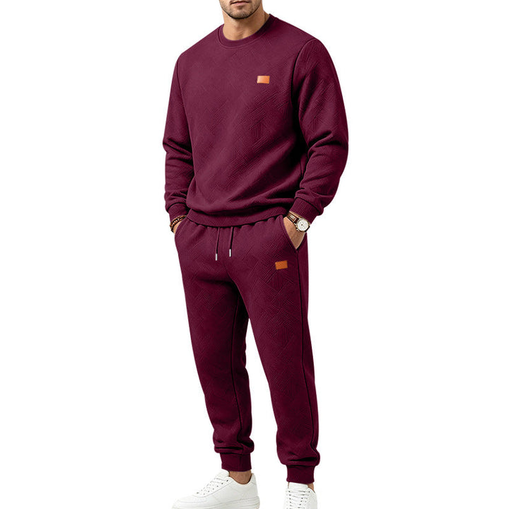 Męska Patterned Komfort Sweat Set z Okrągły Dekolt Bluza i Ściągacz Jogging Spodnie