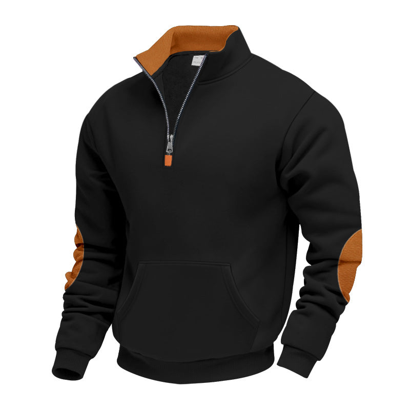 Męska Nano Insulated Krótki zamek Pulower z Stójka Polar Podszewka Kieszeń kangurka i Zamsz Elbow Patches